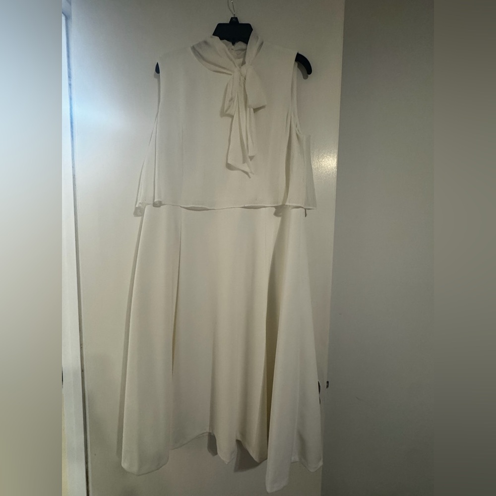 Calvin Klein Cream Midi Dress with Tie Neck